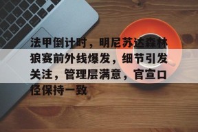 九游体育官网-法甲倒计时，明尼苏达森林狼赛前外线爆发，细节引发关注，管理层满意，官宣口径保持一致的简单介绍